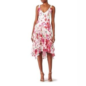 THEIA short sleeve v-neck printed‎ cocktail dress in azalea 6